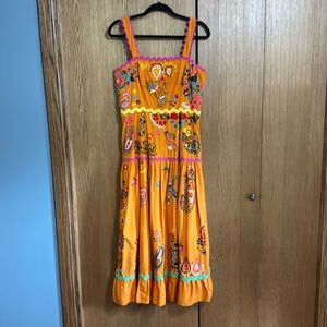 Anthropologie Maeve Sunset Embroidered midi dress. EEUC Sz 8 (fits generous imo)
